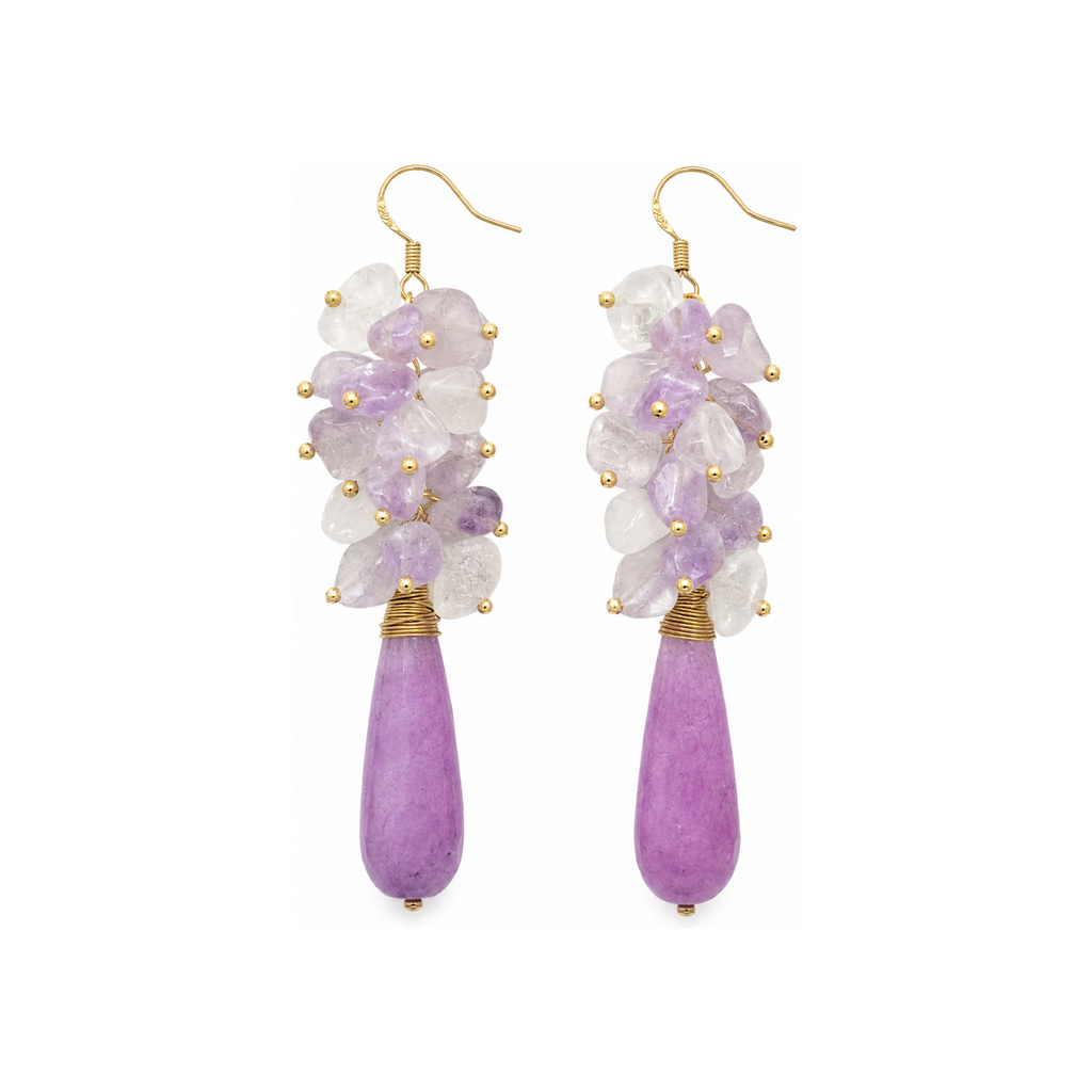 Amethyst & White Quartz Cascade Earrings