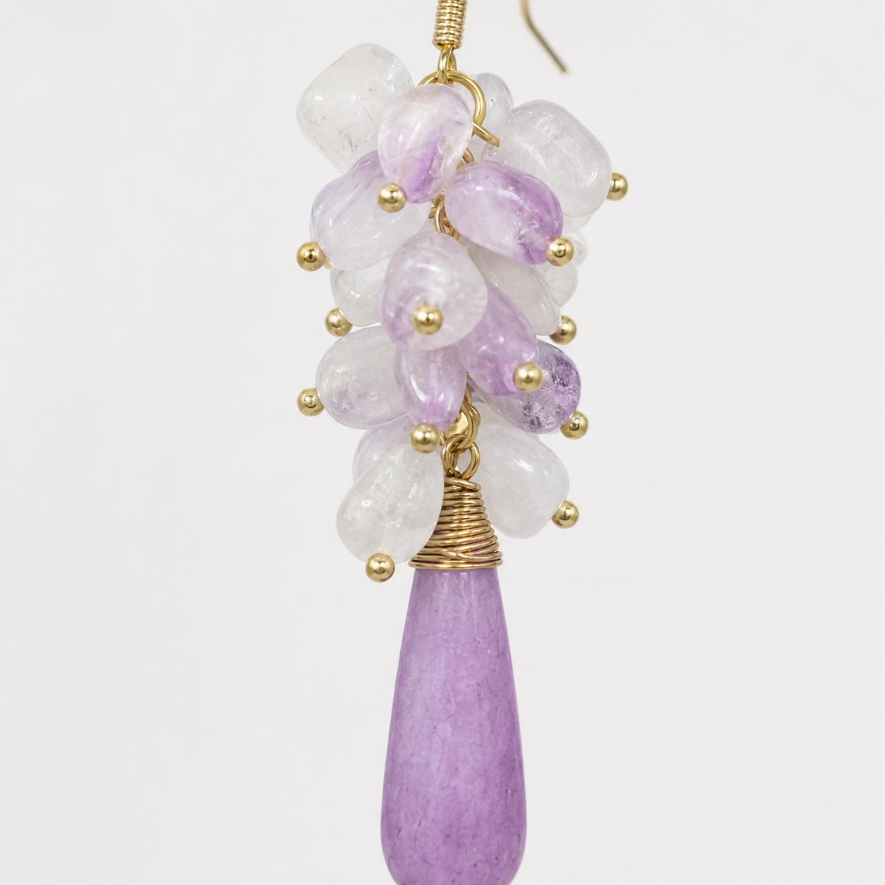 Amethyst & White Quartz Cascade Earrings