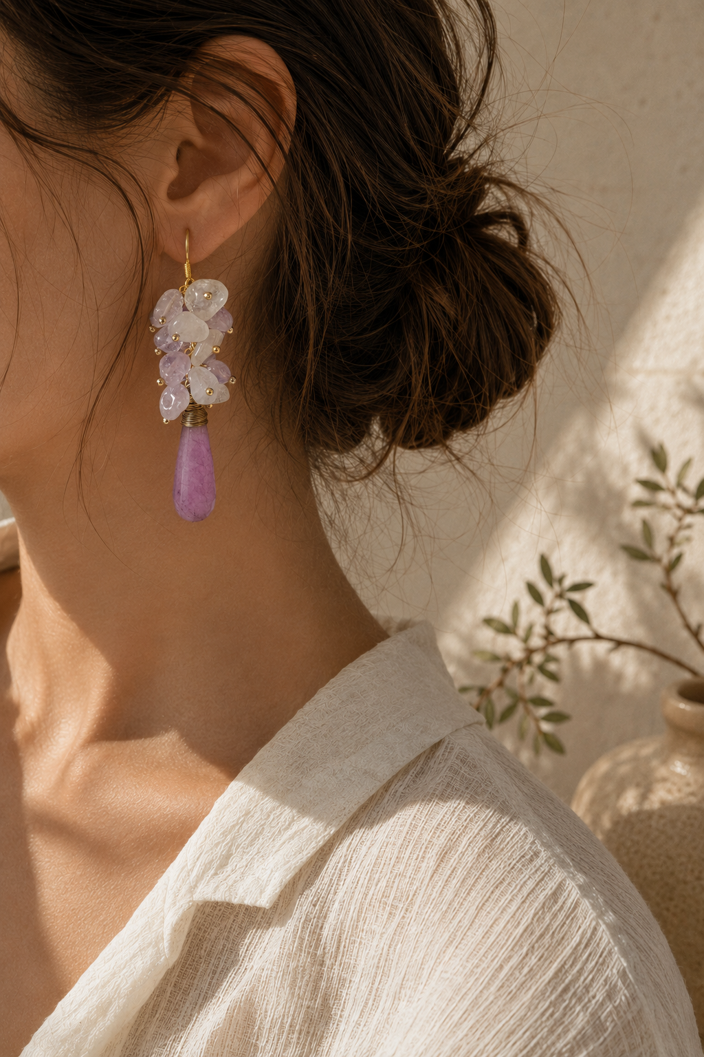 Amethyst & White Quartz Cascade Earrings
