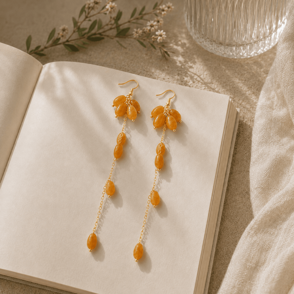 Golden Jade Cascade Long Drop Earrings