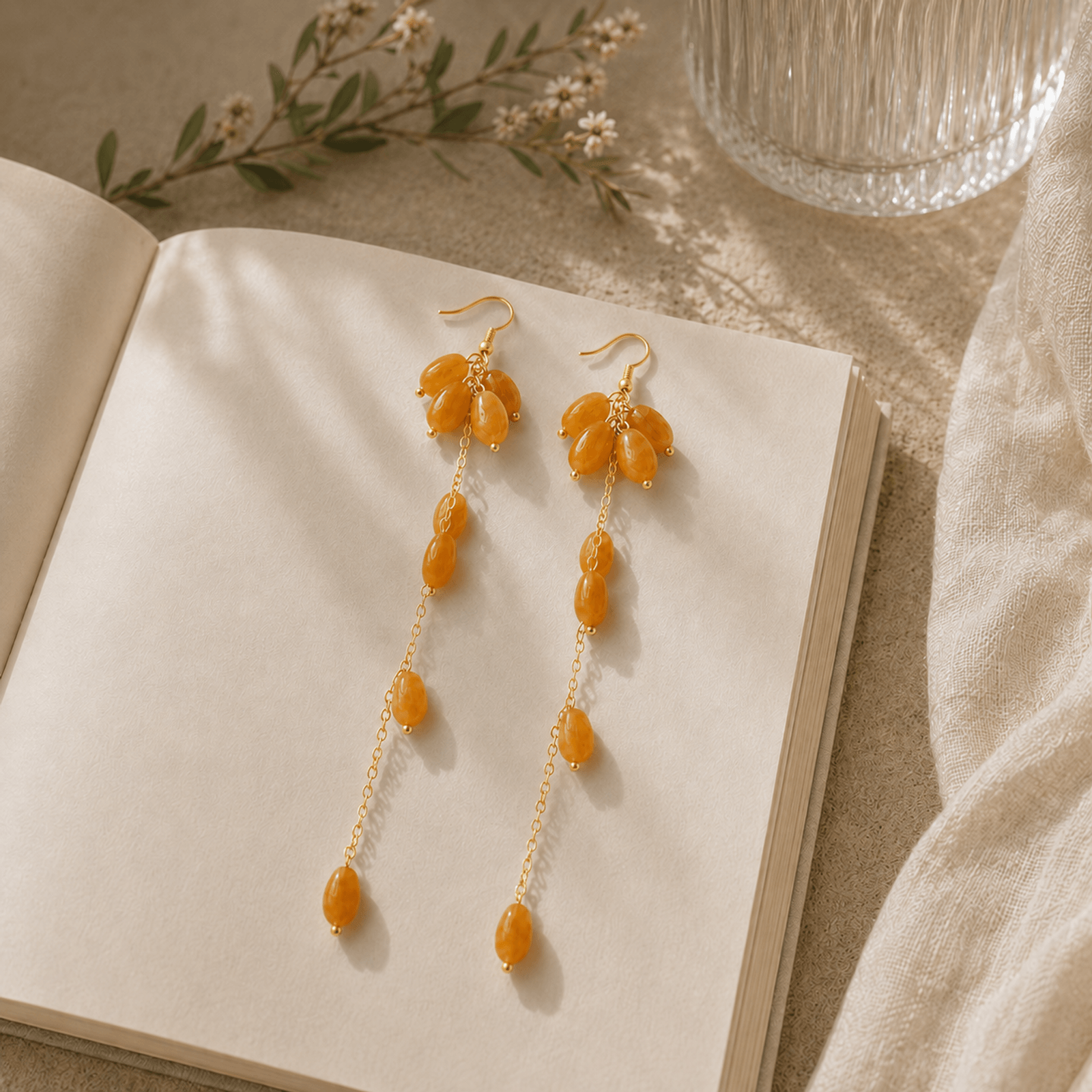 Golden Jade Cascade Long Drop Earrings