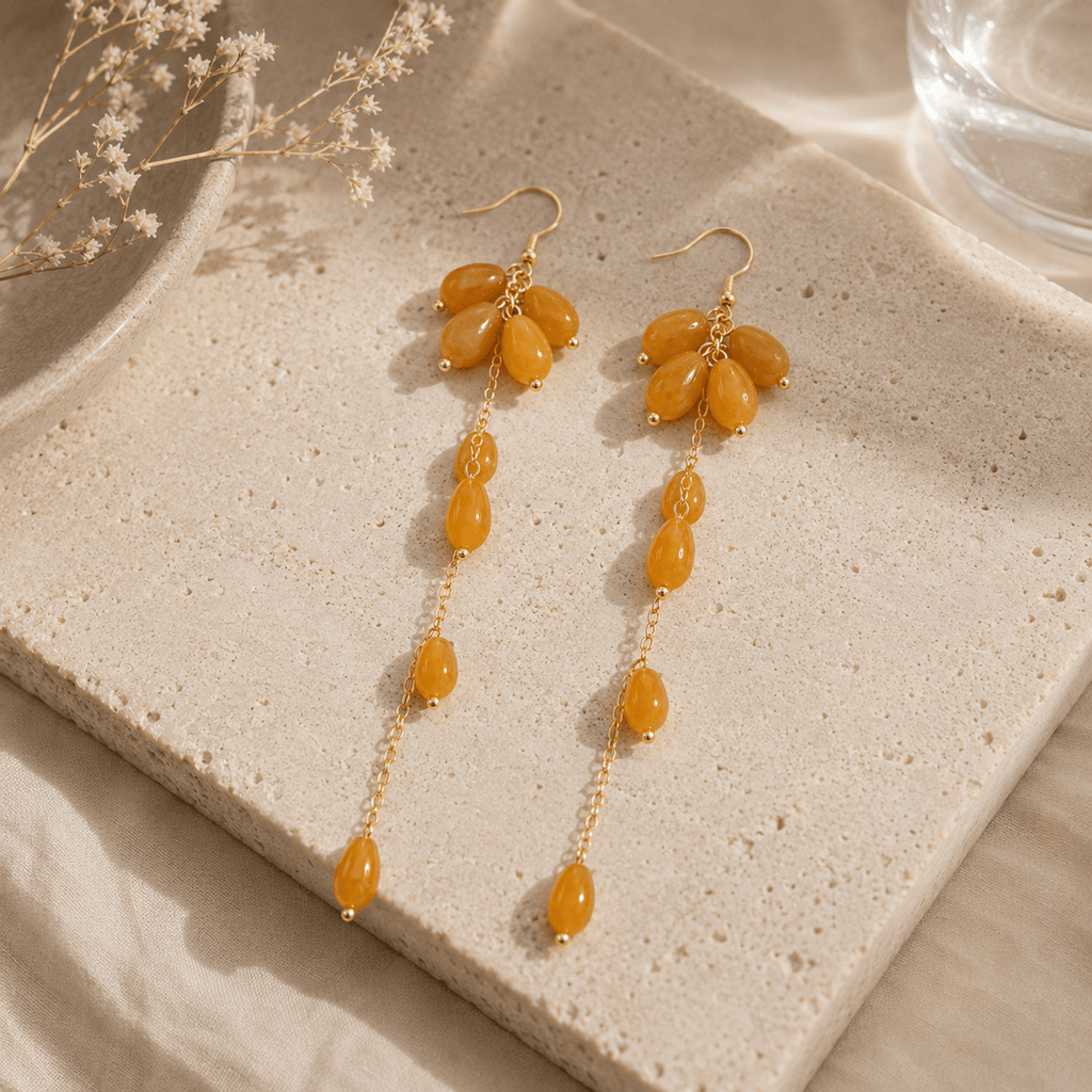 Golden Jade Cascade Long Drop Earrings