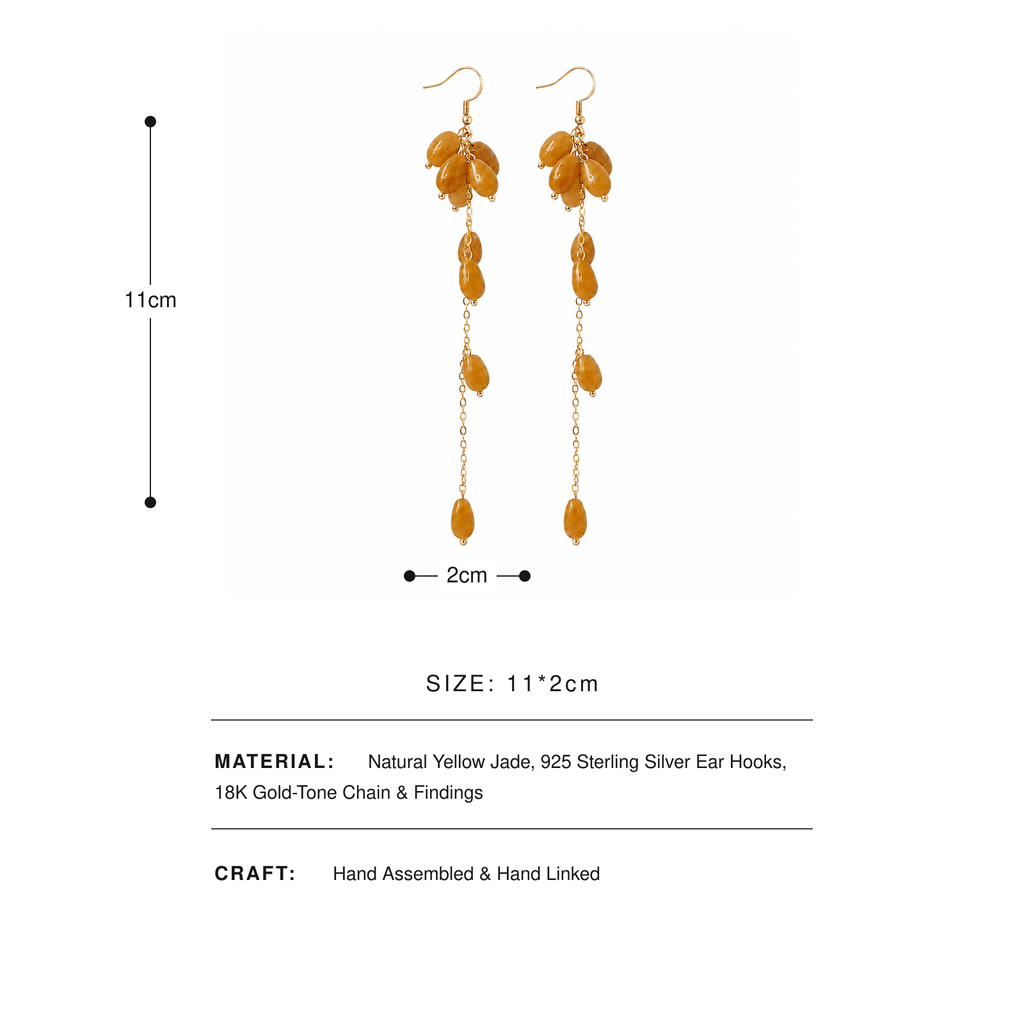 Golden Jade Cascade Long Drop Earrings