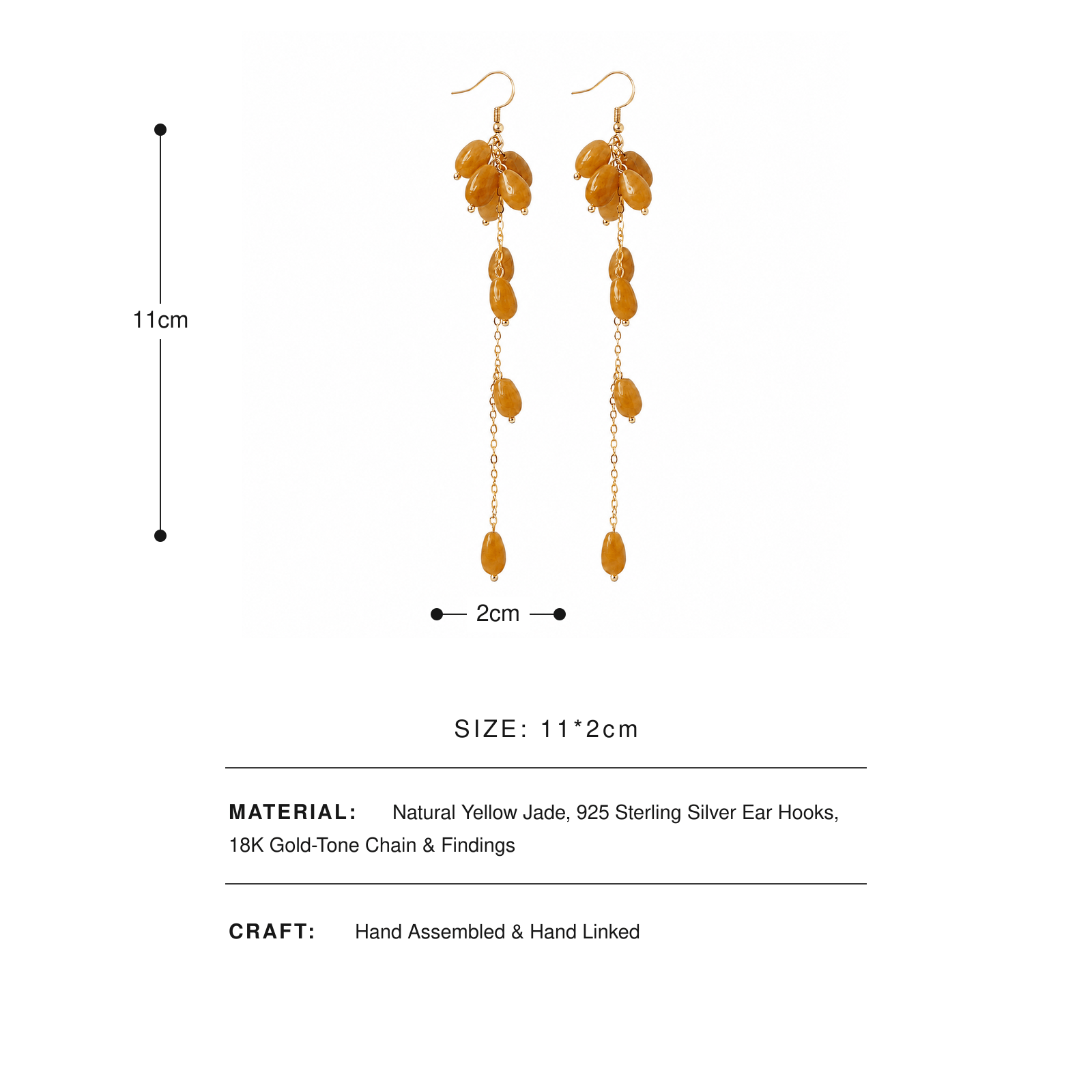 Golden Jade Cascade Long Drop Earrings