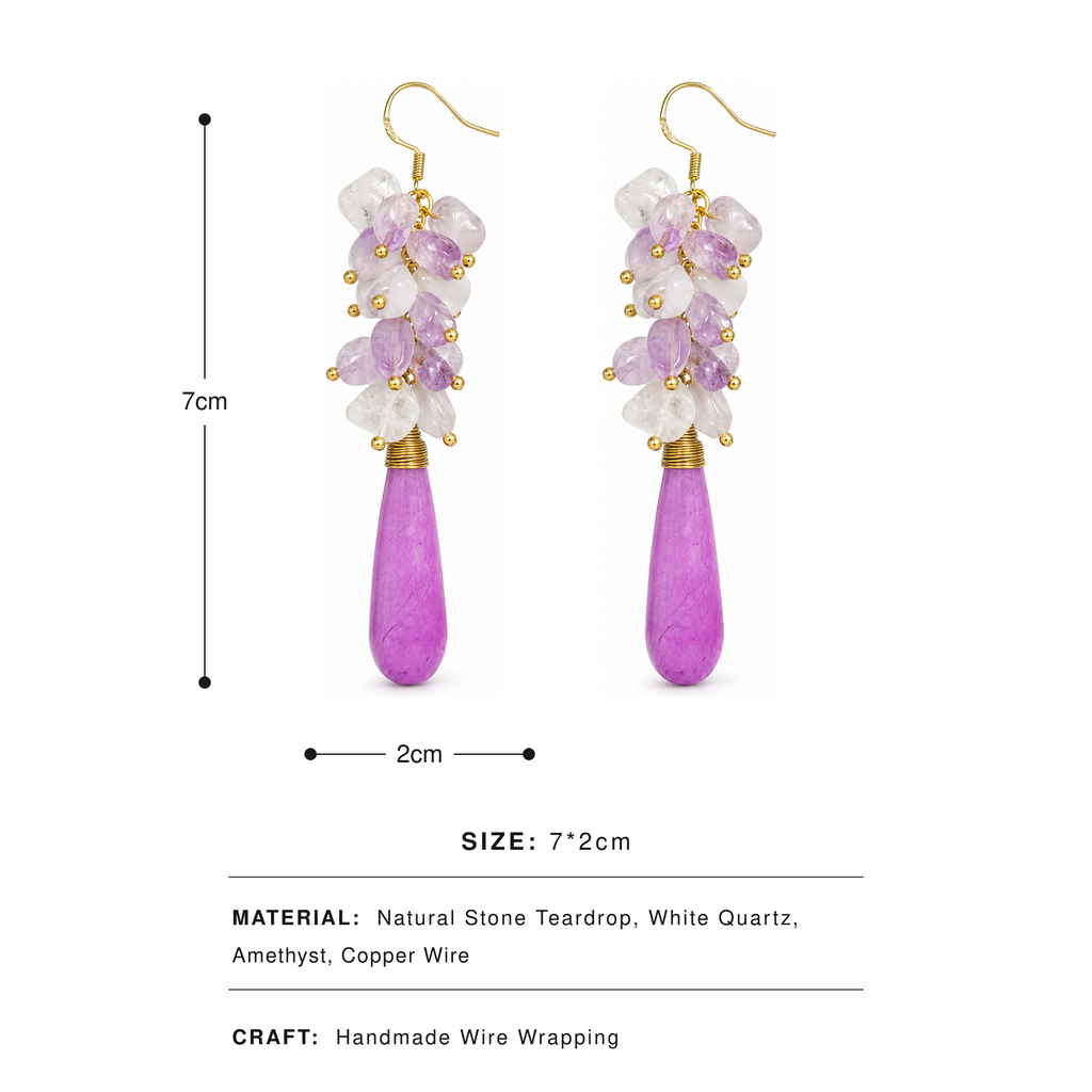 Amethyst & White Quartz Cascade Earrings