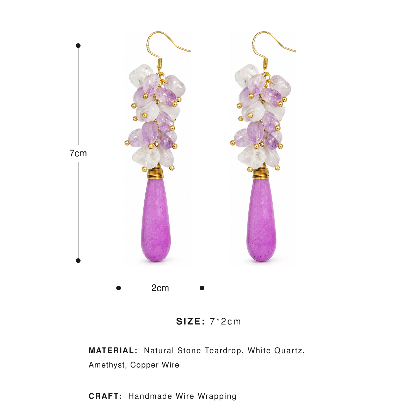 Amethyst & White Quartz Cascade Earrings