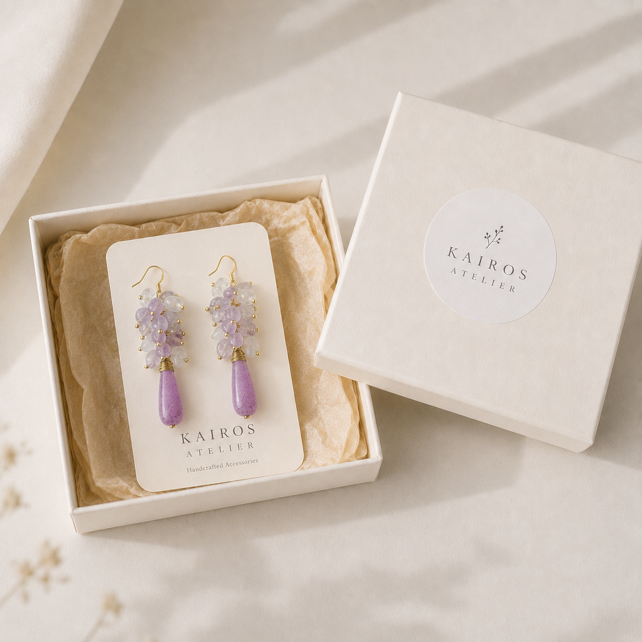 Amethyst & White Quartz Cascade Earrings