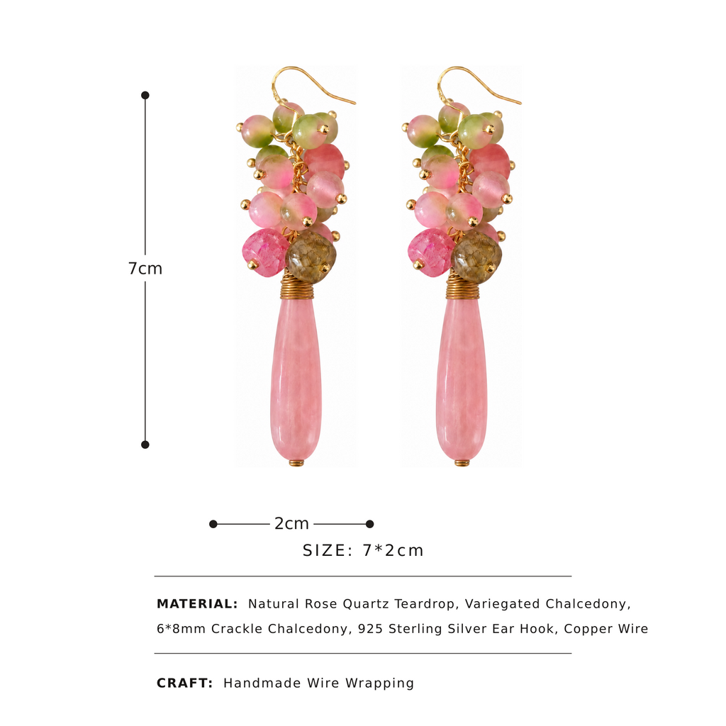 Rose Quartz & Chalcedony Cascade Earrings