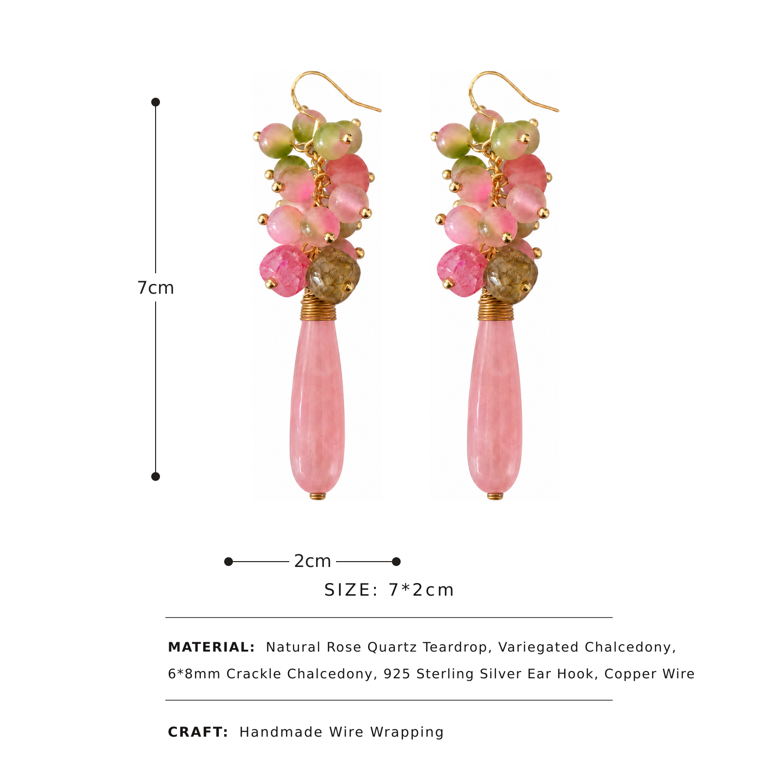 Rose Quartz & Chalcedony Cascade Earrings