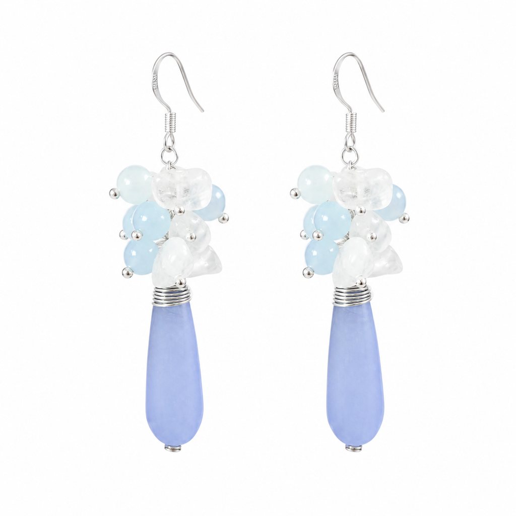 Aquamarine & White Crystal Handmade Drop Earrings