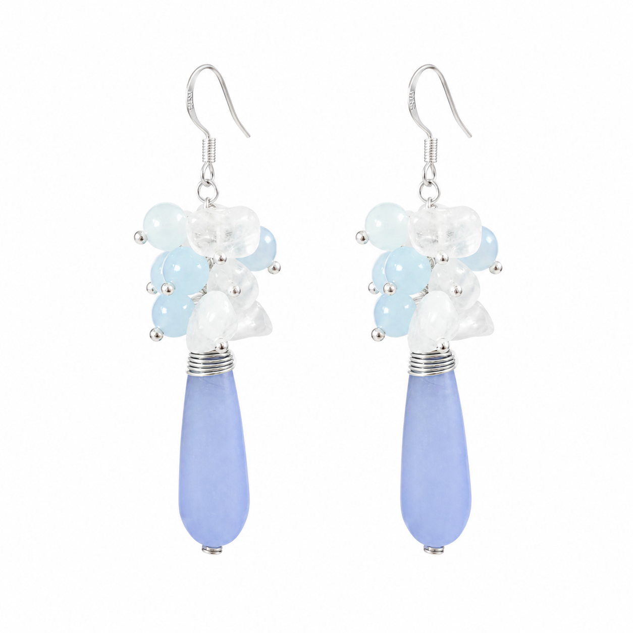 Aquamarine & White Crystal Handmade Drop Earrings