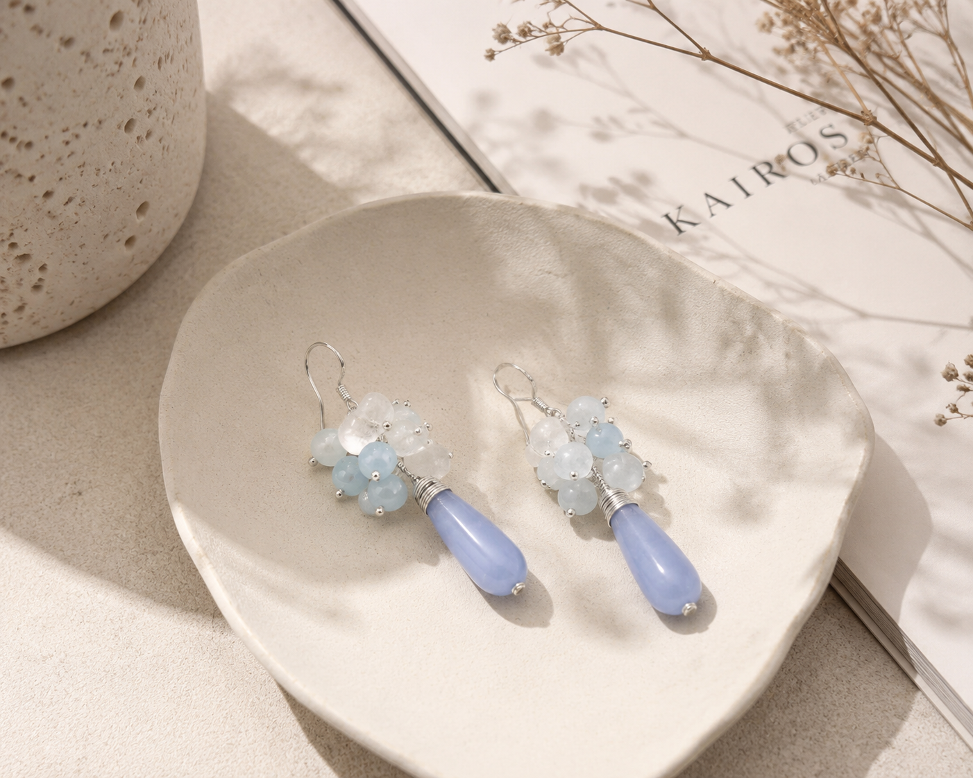 Aquamarine & White Crystal Handmade Drop Earrings