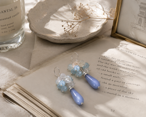 Aquamarine & White Crystal Handmade Drop Earrings