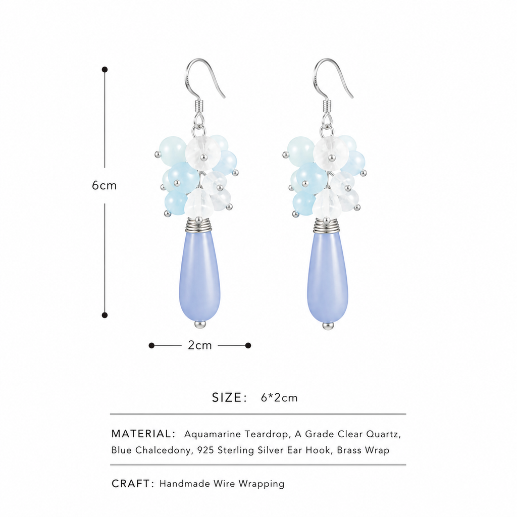 Aquamarine & White Crystal Handmade Drop Earrings