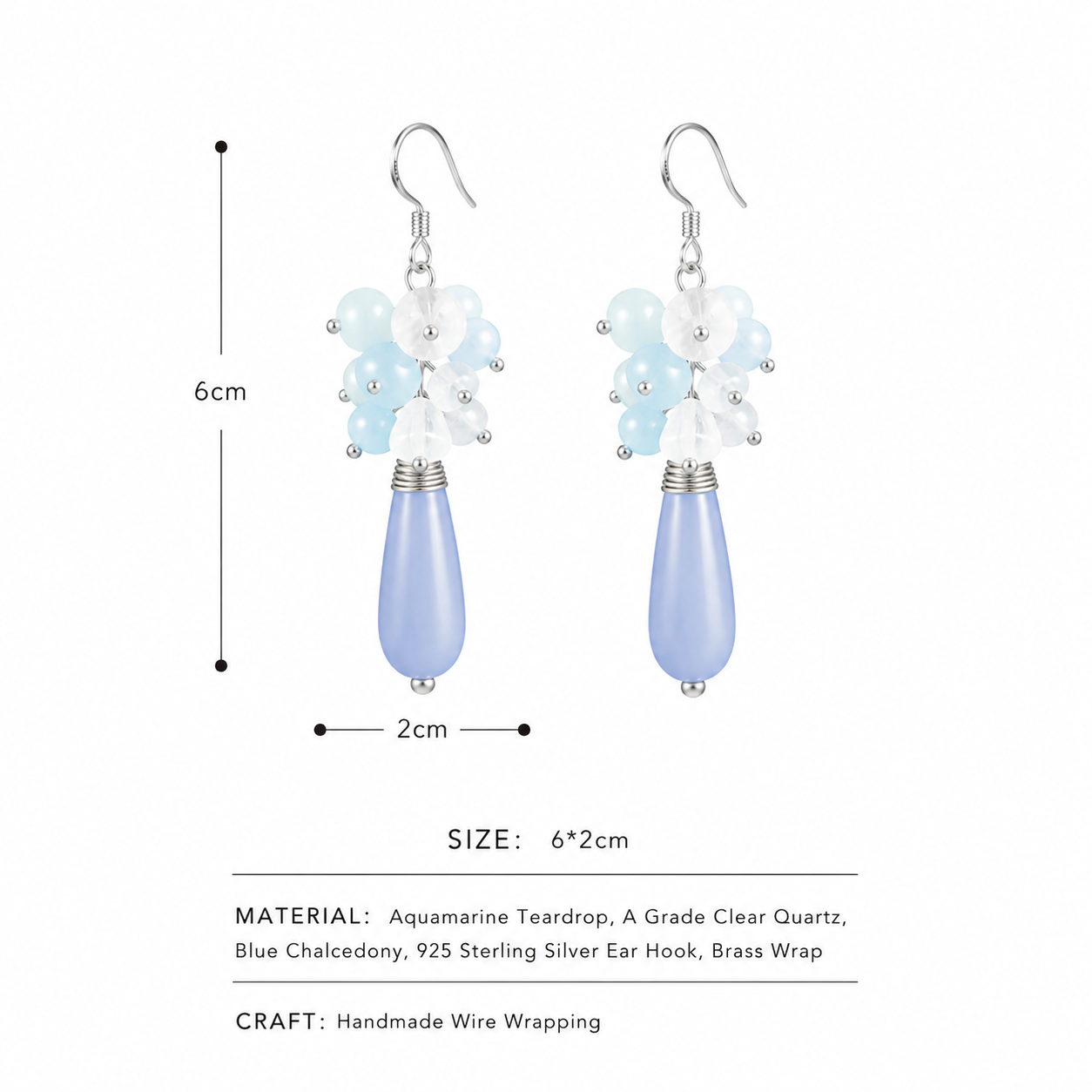Aquamarine & White Crystal Handmade Drop Earrings