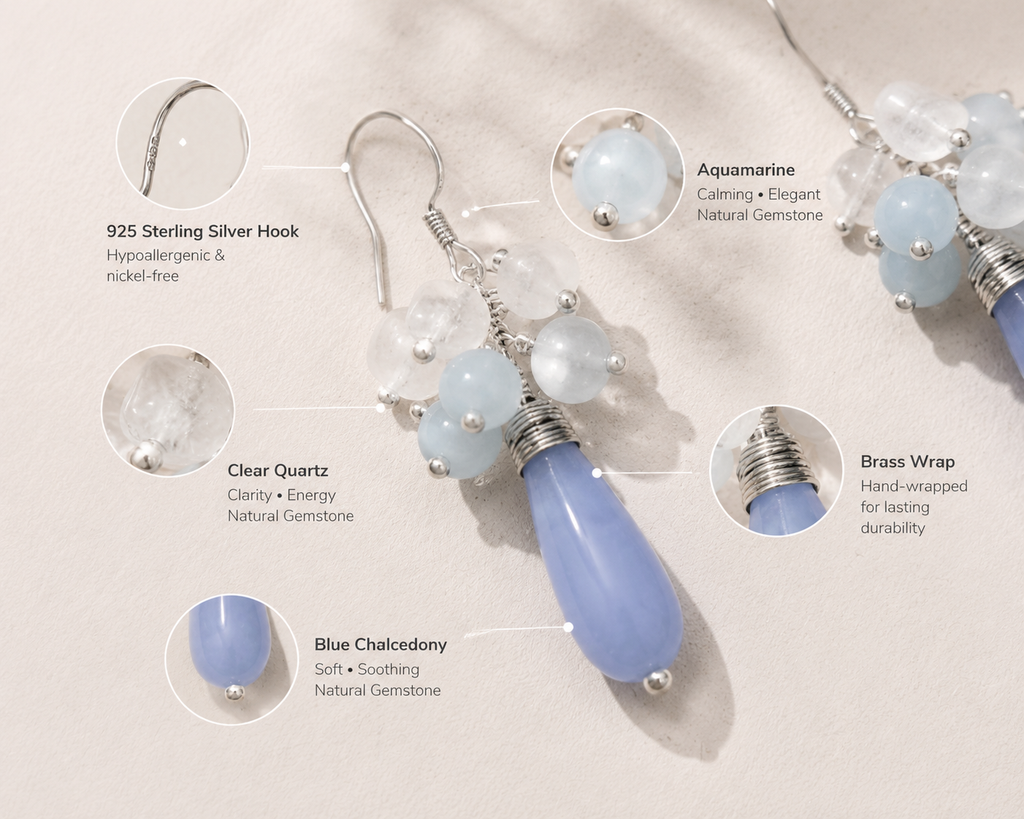 Aquamarine & White Crystal Handmade Drop Earrings