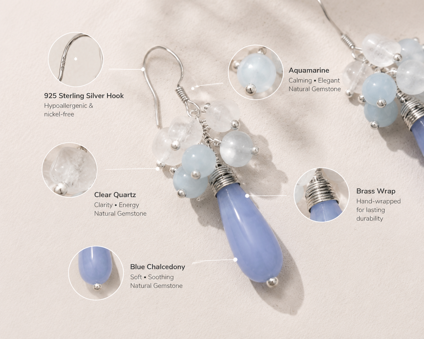 Aquamarine & White Crystal Handmade Drop Earrings