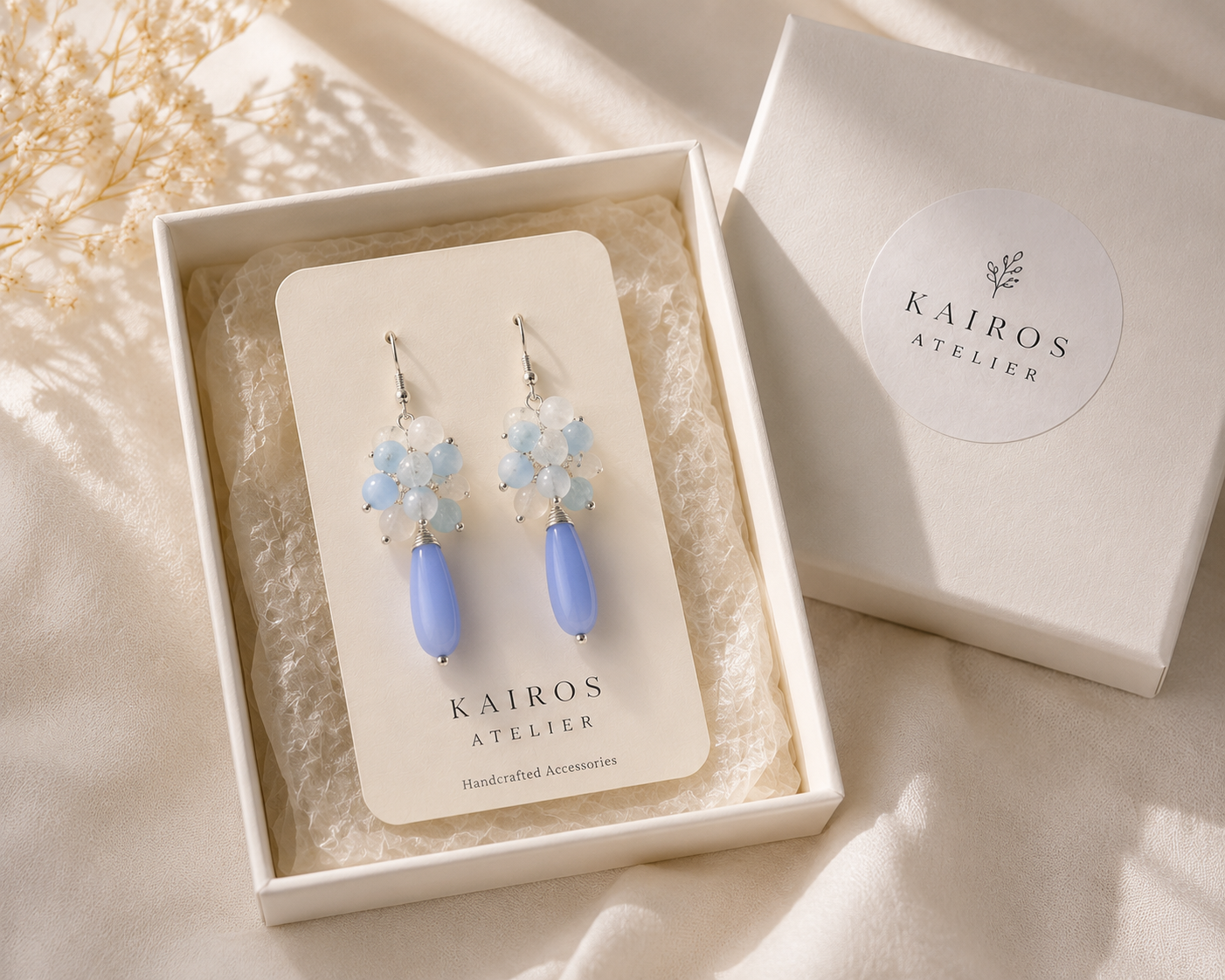 Aquamarine & White Crystal Handmade Drop Earrings
