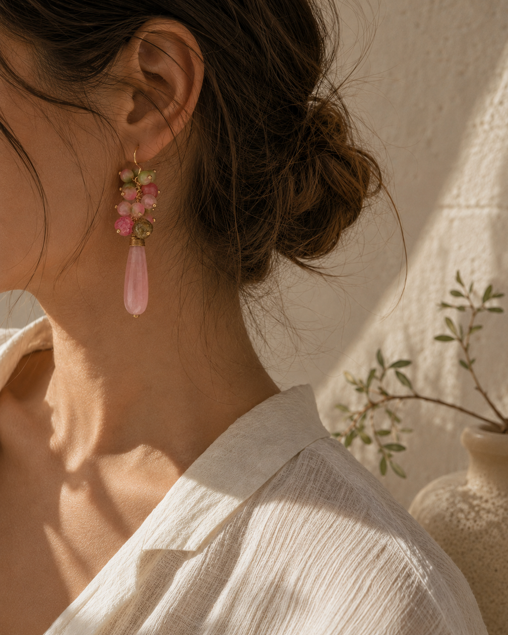 Rose Quartz & Chalcedony Cascade Earrings