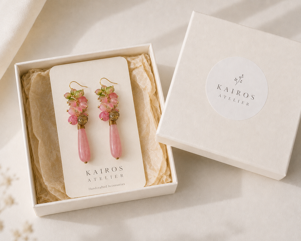Rose Quartz & Chalcedony Cascade Earrings