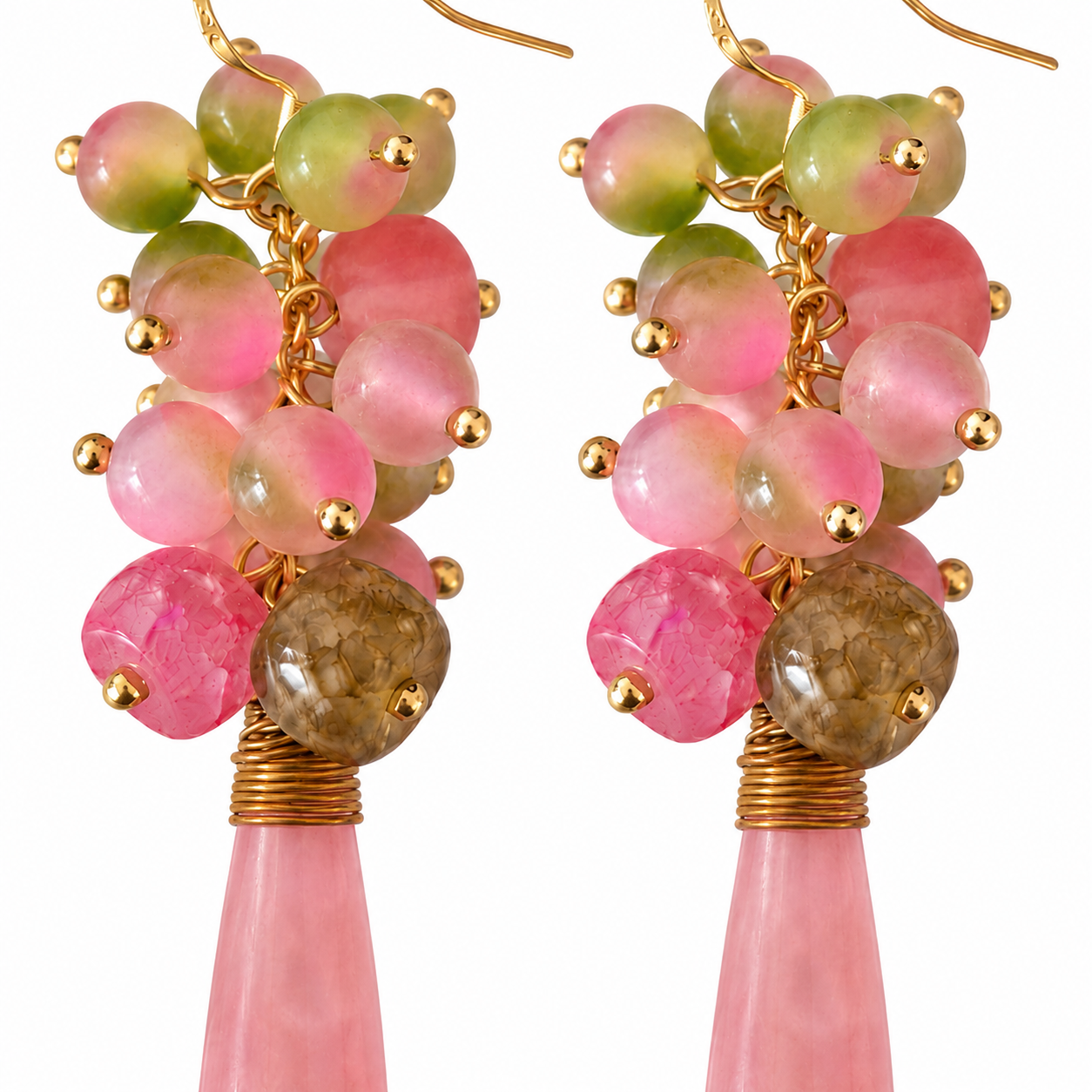 Rose Quartz & Chalcedony Cascade Earrings