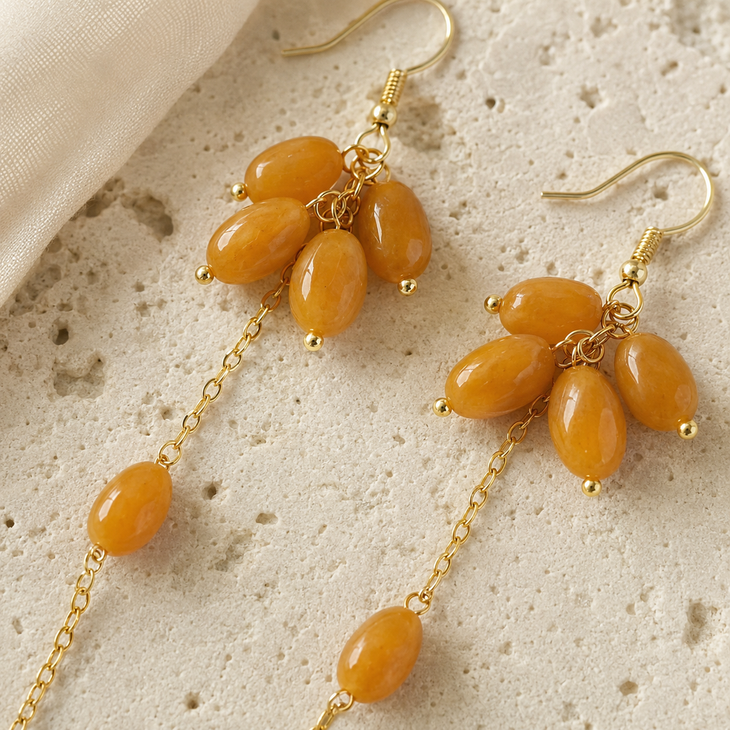 Golden Jade Cascade Long Drop Earrings