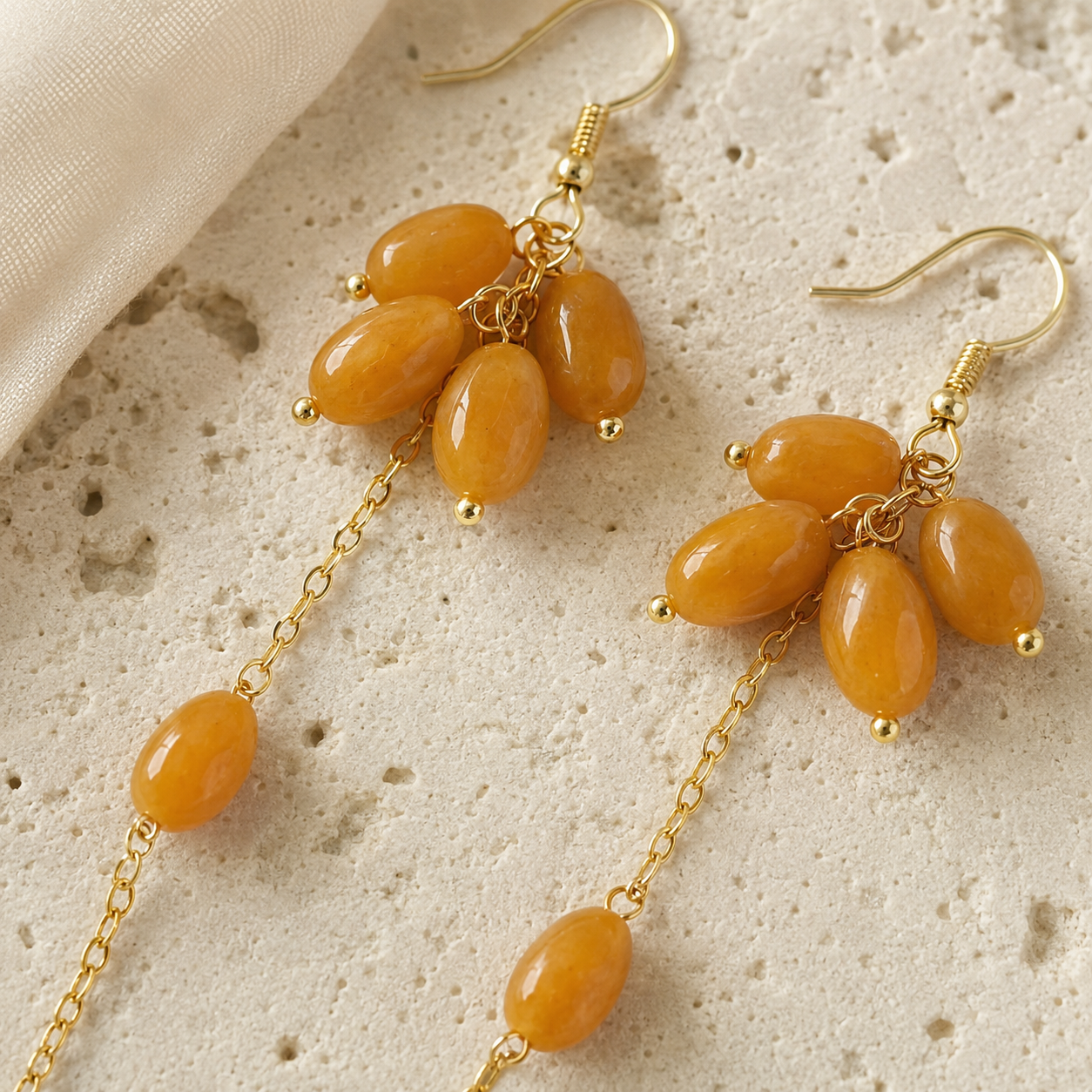 Golden Jade Cascade Long Drop Earrings