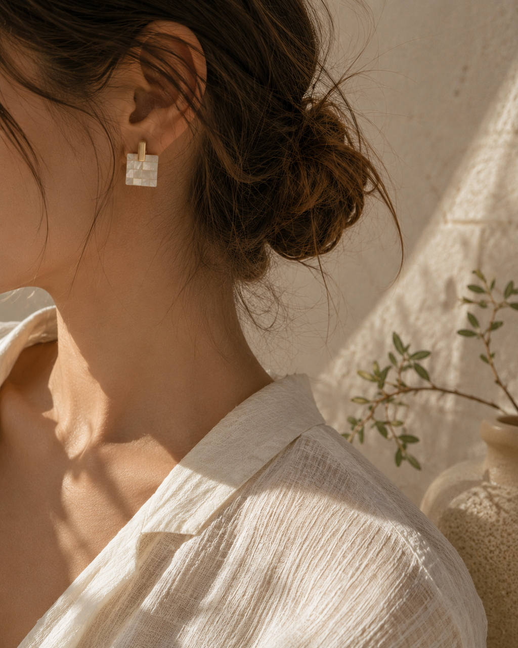 Mother of Pearl Mosaic Stud Earrings