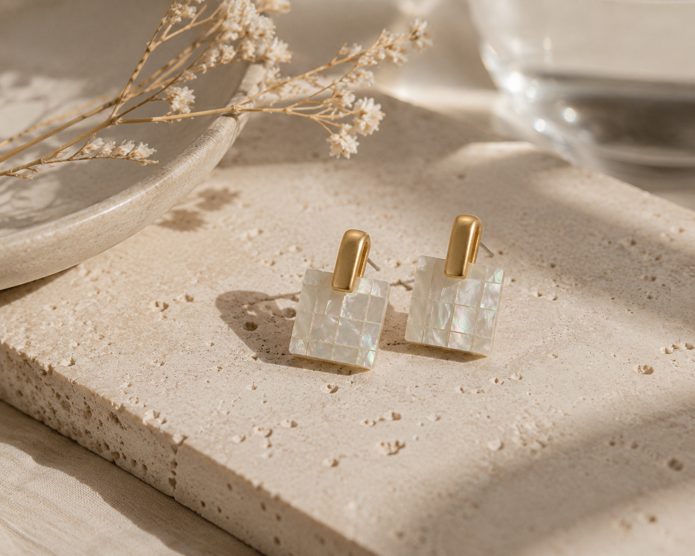 Mother of Pearl Mosaic Stud Earrings