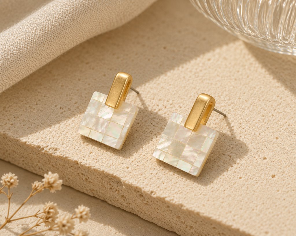 Mother of Pearl Mosaic Stud Earrings