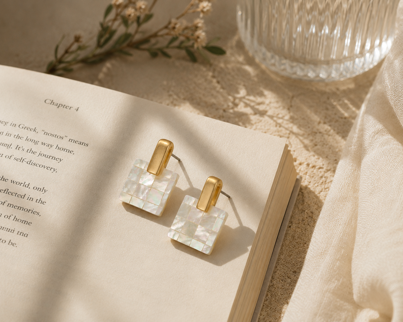 Mother of Pearl Mosaic Stud Earrings