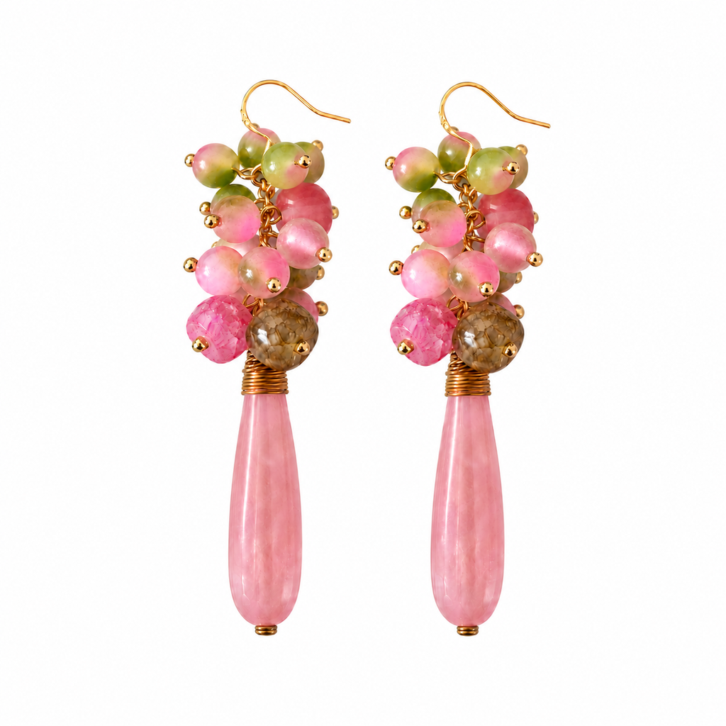 Rose Quartz & Chalcedony Cascade Earrings