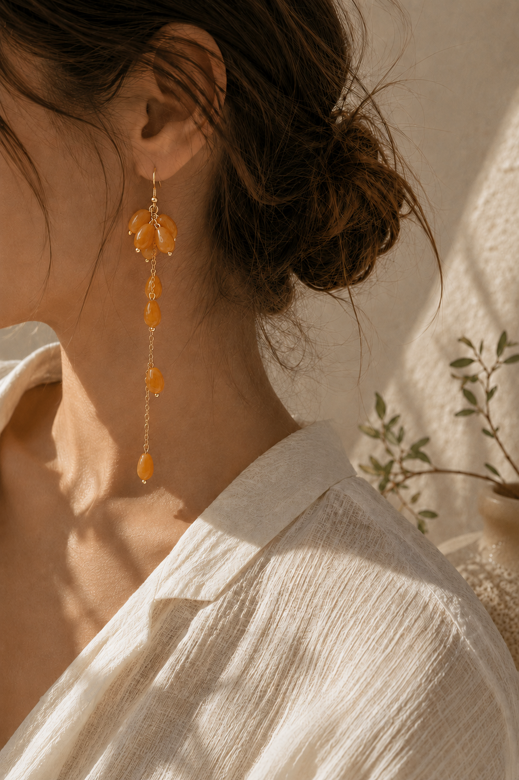 Golden Jade Cascade Long Drop Earrings